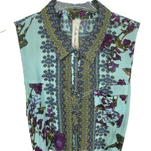 Aratta Silent Journey Penelope Tunic Dress Size S Blue High Low Western Boho